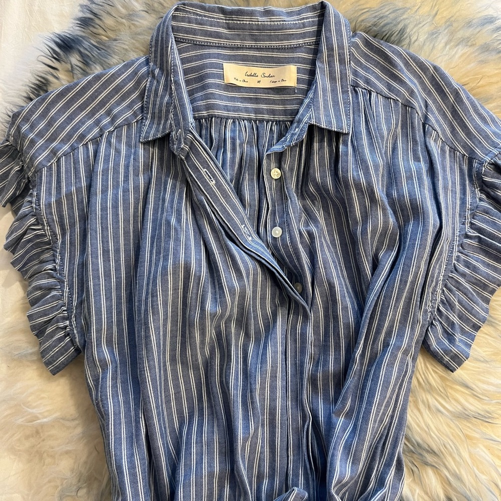 Anthropologie Blue White Tie Shirt Knee Length Dress Size 8